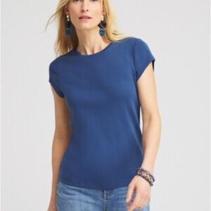 Chicos Everyday Crew cap sleeve tee Azores blue size 3 NWT in packaging‎